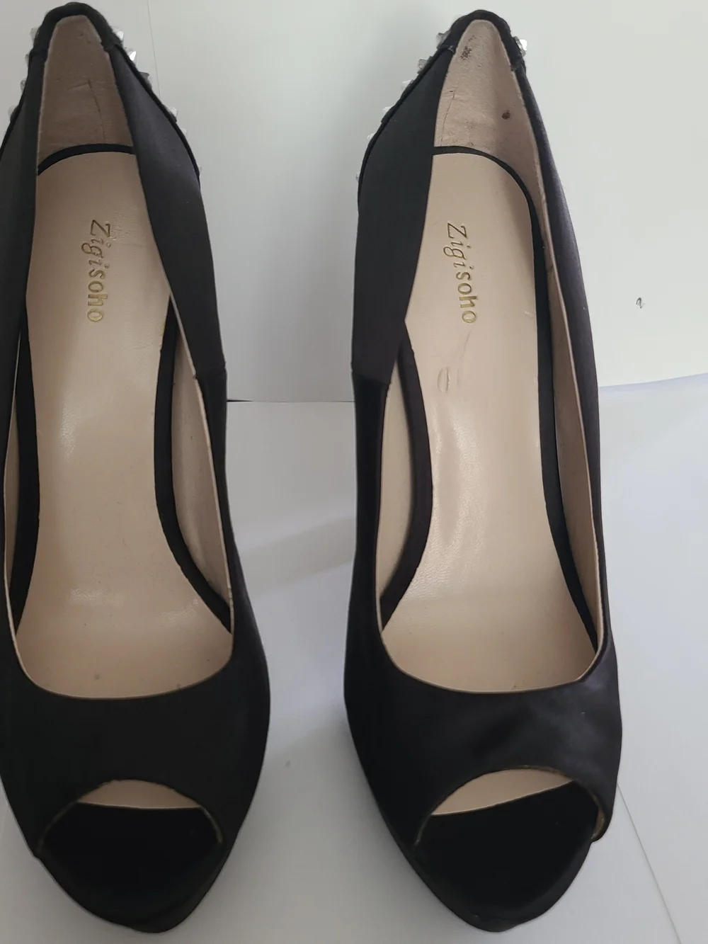 Zigi Soho Black Satin Platform Studded Pumps